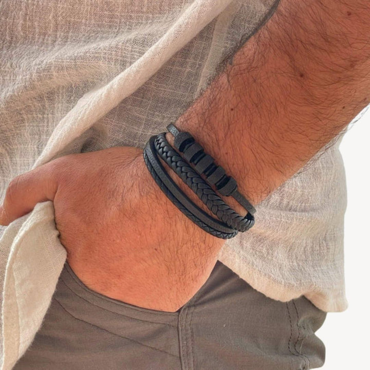 Almare | Pulsera Hombre Cuero Múltiple Elegante