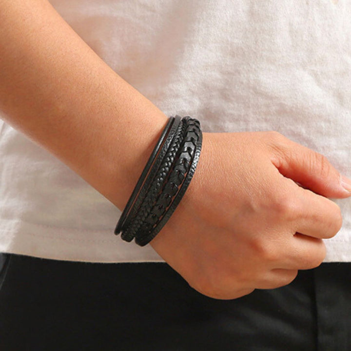 Almare | Pulsera Hombre Cuero Trenzado Múltiple