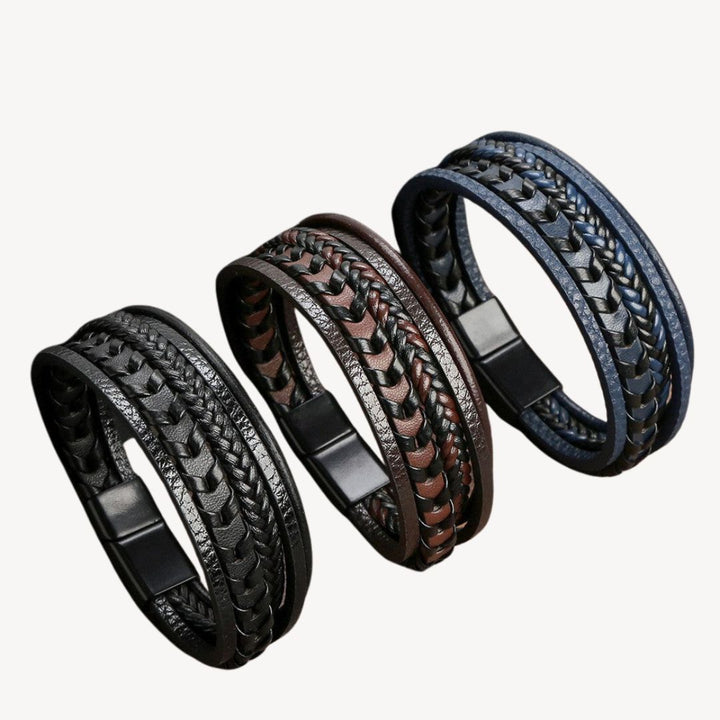 Almare | Pulsera Hombre Cuero Trenzado Múltiple